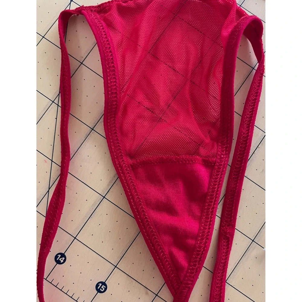 Red and black strappy 2 pc lingerie‎ teddy mesh lace babydoll sexy size S/M